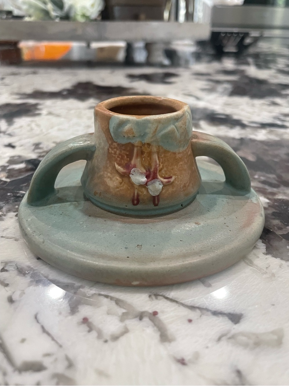 Rare 1938 Roseville Pottery "Fuchsia" Pattern Candle Holder Vintage 4” X 2”